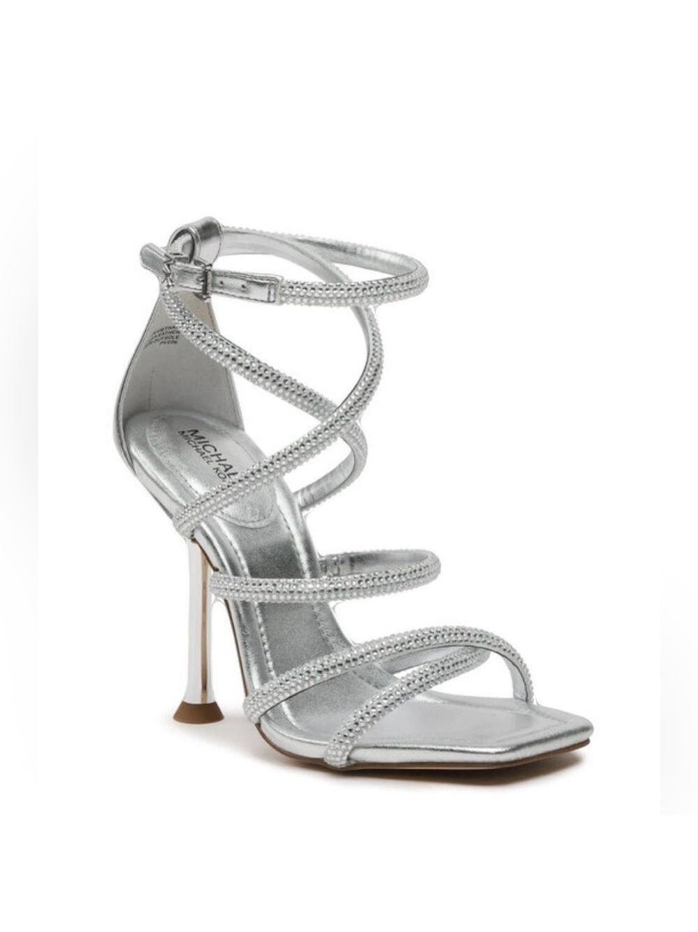 MICHAEL MICHAEL KORS Imani Strappy High Heel Leather Sandal in Silver - NWT